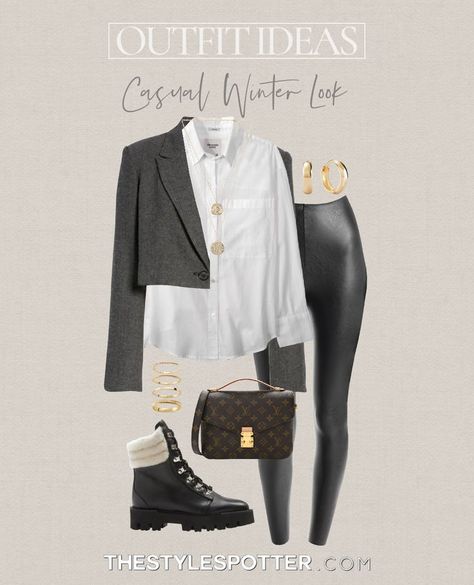 SHOP Casual Winter Outfit Ideas 2022. The is built of closet essentials that will be useful and versatile in your capsule wardrobe. Tags: Winter outfits, date night outfit, casual outfit, college outfit, practical outfit, affordable outfit, christmas outfit, new years outfit, winter outfit aesthetic, winter trends, winter date night outfit, chanel bag, leather pants outfit, madison beer, black booties, leather leggings outfit, black booties, louis vuitton pochette metis outfit, cropped blazer Louis Vuitton Pochette Metis Outfit, Pochette Metis Outfit, Outfit Ideas Christmas, Casual Winter Outfit, Outfit College, Winter Date Night Outfits, Cardigan With Buttons, Leather Leggings Outfit, Winter Outfits Aesthetic