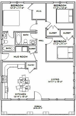 Arched Cabins, 1200 Sq Ft House, 30x40 House Plans, 3 Bedroom Floor Plan, Roof Pitch, 2 Bedroom House Plans, Cabin Floor, Free House Plans, House Plans 3 Bedroom