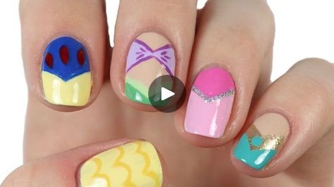 Adorable Disney Princess Nail Art Designs | Calling all DISNEY fans! 🏰✨ You will love these classic princess nail designs 👸🏼 | By cutepolishFacebook Disney Princess Acrylic Nails, Disney Princess Nails Simple, Princess Nails Disney, Disney Princess Nail Designs, Disney Princess Nail, Disney Nail Designs Princesses, Belle Nails Disney, Princess Nails, Disney Princess Nail Art