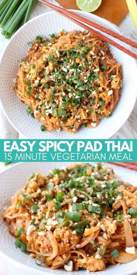 Veggie Pad Thai Easy, Vegetarian Phad Thai, Easy Pad Thai Recipe Vegetarian, 15 Minute Vegetarian Meals, Tofu Pad Thai Recipe Easy, Vegetable Pad Thai Recipe, Curry Pad Thai, Paprika Recipes Vegetarian, 15 Minute Meals Vegetarian