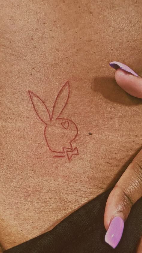 Playboy Bunny Tattoo Hip, Playboy Tattoo Design, Cherry Tattoo On Bum For Women, Tiny Hip Tattoos For Women, Play Boy Tattoo, Tattoos For Baddies, Peekaboo Tattoo, Playboy Drawing, Playboy Bunny Tattoo Design