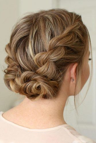 Formal Braid Medium Hair, Low Bridal Updo With Braid, Double Twist Low Buns, Bridesmaid Hairstyles Low Bun With Braid, Bridesmaid Updo Hairstyles For Medium Hair, Hoco Hairstyles For Short Hair Updo, Hair Styles In Summer, 50s Low Bun, Low Braid Updo