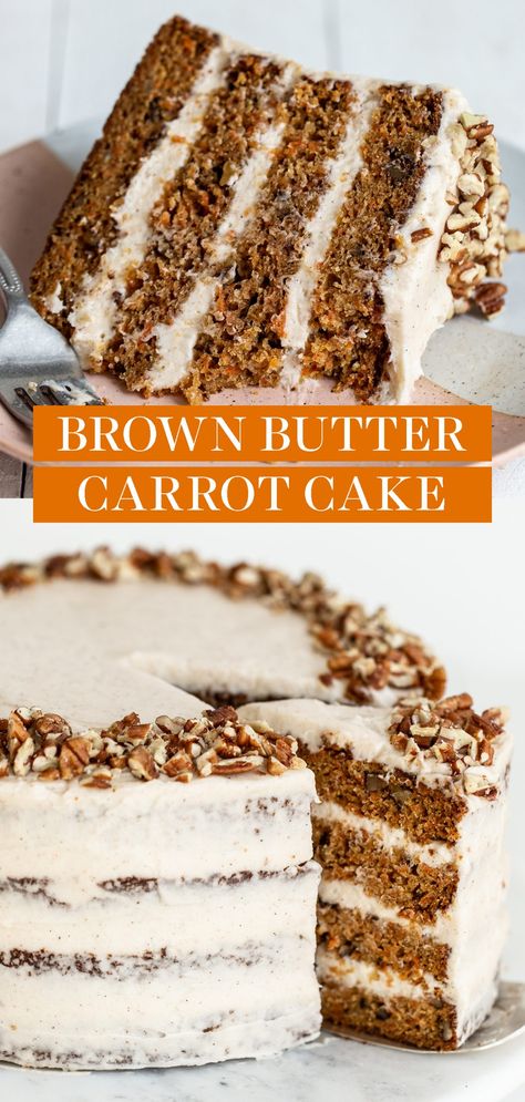 Brown Butter Carrot Cake is so moist, tender, and sweet that even carrot cake haters will LOVE it! Topped with easy homemade cream cheese frosting, this recipe is the perfect pretty dessert idea to serve for a crowd on Easter or Mother's Day! The BEST from-scratch recipe. Homemade Cream Cheese Frosting, The Best Carrot Cake, Butter Carrots, Carrot Cake With Cream Cheese, Homemade Cream Cheese, Dessert Parfait, Handle The Heat, Best Carrot Cake, Cake With Cream Cheese Frosting