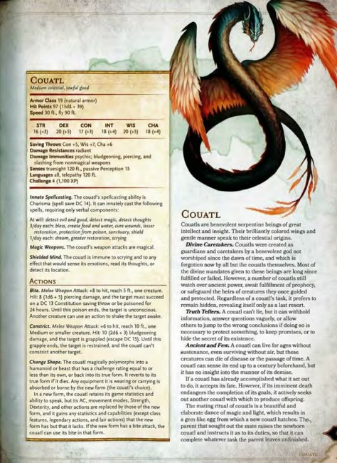 Snake Familiar Dnd, D&d Pets 5e, Dnd Snake Monster, Coatl Dragon, Dnd Companion Animals, Dnd Snake, Snake Monster, Dungeons And Dragons Rules, Dungeons And Dragons Races