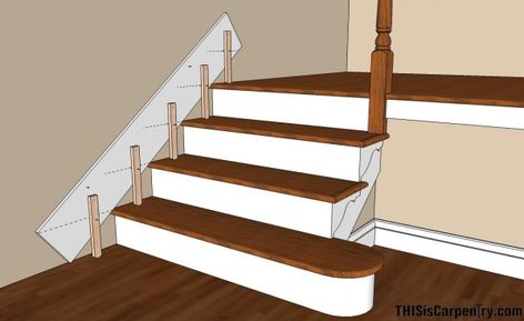 How To Scribe Skirt Board Trim for a Staircase (install a skirt board without removing stringers) Stair Skirt Board, Stairs Skirting, How To Install Baseboards, Redo Stairs, Stairs Trim, Baseboard Styles, Staircase Remodel, Staircase Makeover, Stair Remodel