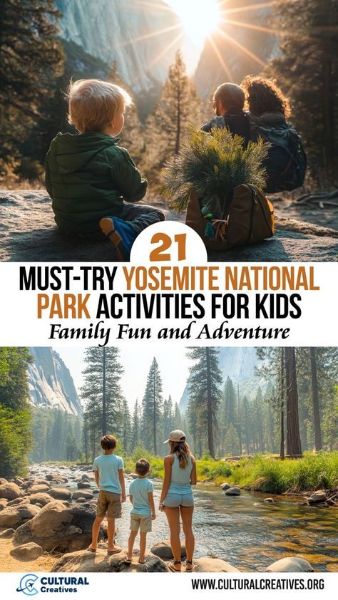 A family enjoying outdoor activities in Yosemite National Park, with children exploring nature and taking in scenic mountain views, capturing 21 Must-Try Yosemite National Park Activities for Kids. Yosemite National Park With Kids, Yosemite November, Park Activities For Kids, Yosemite With Kids, Yosemite Vacation, Yosemite Sequoia, Park Activities, Yosemite Trip, Vernal Falls