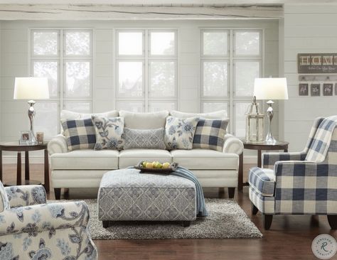 White Linen Sofa, Beige Couch, Blue Accent Chairs, Coastal Living Rooms, Linen Sofa, White Living Room, Southern Home, Couches Living Room, Farmhouse Living