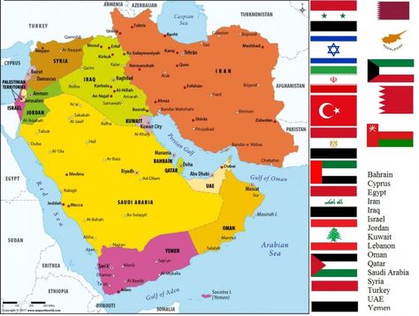 Map of Middle East Countries Mecca Map, Middle East Map, Middle East Countries, East Recipes, World Map With Countries, Asian Continent, Kingdom Of Bahrain, Middle East Recipes, Republic Of Turkey