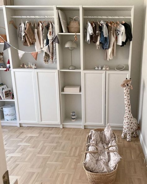 double ikea billy as nursery wardrobe Ikea Billy Wardrobe Hack, Ikea Billy Bookcase Closet Hack, Ikea Billy Wardrobe, Billy Wardrobe Hack, Ikea Wardrobe Closet, Ikea Wardrobes, Nursery Wardrobe, Billy Hack, Bookcase Closet