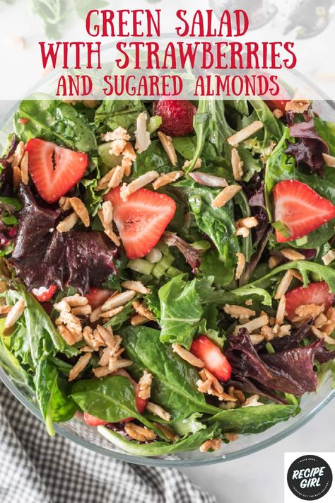 Strawberry Green Salad, Strawberry Almond Salad, Green Salad With Strawberries, Healthy Green Salads, Strawberry Feta Salad, Main Dish Salad Recipes, Salad With Strawberries, Almond Salad, Cold Salad Recipes