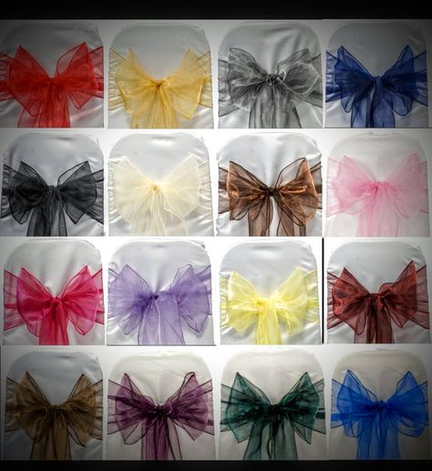 100 pieces organza chair bow sashes pick your color Banquet Decor, Birthday Party Table Decorations, Chair Bows, Banquet Decorations, Bow Sash, Wedding Planner Book, Christmas Birthday Party, Venue Decorations, Chair Sashes