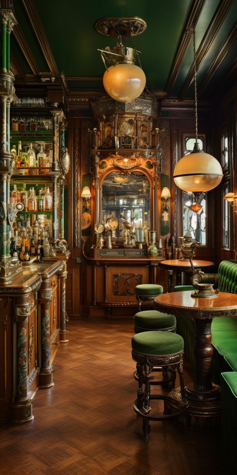 Cafe Old Style, 20s Bar, Steampunk Interior, Round House Plans, Bourbon Room, Pub Interior, Art Deco Bar, Victorian Interiors, British Pub