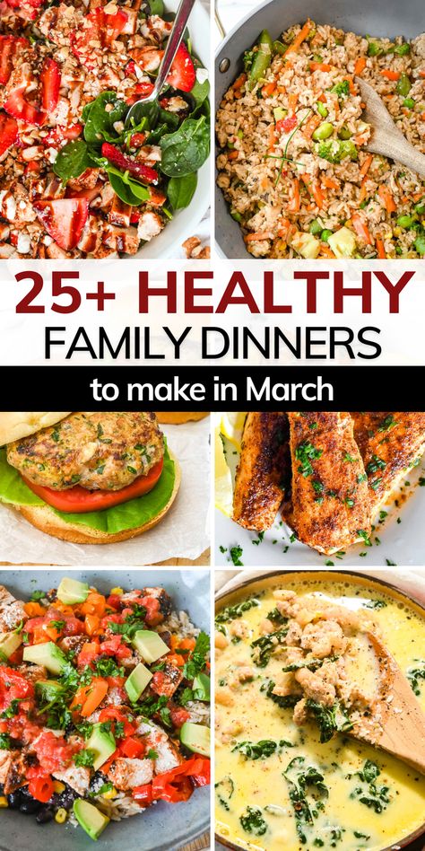 Use this March meal plan to create a new month full of healthy, easy, and family-friendly dinners for late winter and early spring. Download your free March meal plan and printable calendar for each day to make planning easy. Nourishing Family Meals, Spring Time Meals Dinners, Spring Weeknight Dinners, Easy Weekly Meal Plan Families, March Recipes Healthy, Spring Family Dinner Ideas, Easy Weekday Dinners Healthy, Early Spring Dinner Recipes, Healthy Family Friendly Dinners