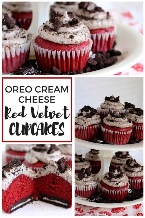 Oreo Cream Cheese, Cupcakes Oreo, Cupcakes Red Velvet, Oreo Cream, Cream Cupcakes, Pretty Cupcakes, Oreo Cupcakes, Salty Cake, Valentines Day Desserts