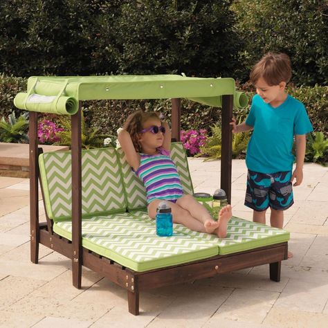 Super cute kid patio furniture - The Coolest Outdoor Play Spaces To Make For Your Kids | Summer | Spring Deck Sofa, Outdoor Play Spaces, Double Chaise Lounge, Kids Canopy, Pallet Patio Furniture, Kids Outdoor Furniture, Outdoor Loungers, Pallet Patio, Outdoor Daybed