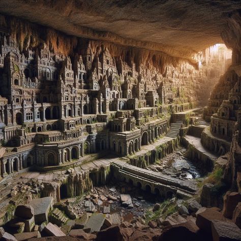 Underdark City, Dwarven City, Hidden City, Underground City, Cave City, Arte Alien, Underground Cities, Unique Buildings, Fantasy City