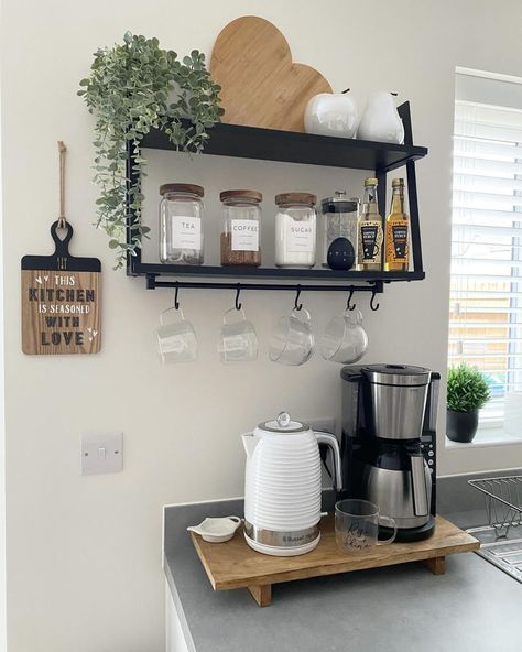 21 Clever Shelf Organizing Ideas Shelf For Kitchen Counter, Wall Ladder Shelf, Coffee Cup Display Ideas, Coffee Cup Shelf, Rustic Ladder Shelf, Coffee Shelf, Cup Shelf, Wall Ladder, Shelf For Kitchen