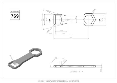 3D CAD EXERCISES 769 - STUDYCADCAM 3d Cad Exercises, Isometric Drawing Exercises, Mechanical Drawings, Mechanical Drawing, 3d Geometry, Autocad Tutorial, Solid Works, Mechanical Engineering Design, Isometric Drawing