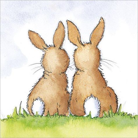 by Kate Garrett #BunnyButtFriday Two Bunnies, Easter Drawings, Easter Paintings, Bunny Watercolor, Bunny Painting, Bunny Drawing, Rabbit Art, Easter Art, Bunny Art