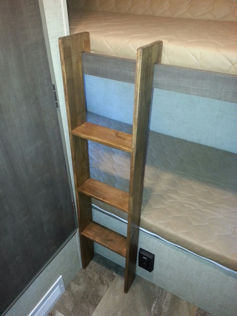 Rv Bunk Bed Ladder, Camper Bunk Beds, Rv Bunk Beds, Bed Ladder, Bunk Bed Ladder, R Pod, Diy Bunk Bed, Camper Hacks, Travel Trailer Camping