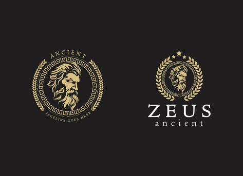 Ancient greek zeus logo design. Vintage zeus logo vector Zeus Logo Design, Zeus Logo, Logo Design Vintage, Vintage Logo Design, Heart Tree, Logo Banners, Cityscape Photos, Nature Backgrounds, Heart With Arrow