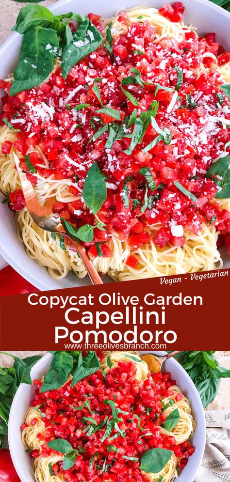 Olive Garden Pomodoro Sauce, Olive Garden Capellini Pomodoro, Olive Garden Angel Hair Pasta, Angel Hair Pomodoro, Angel Hair Pasta Recipes Easy, Sweet Tomatoes Copycat Recipes, Capellini Pomodoro Recipe, Pasta Fresh Tomatoes, Italian Pasta Restaurant