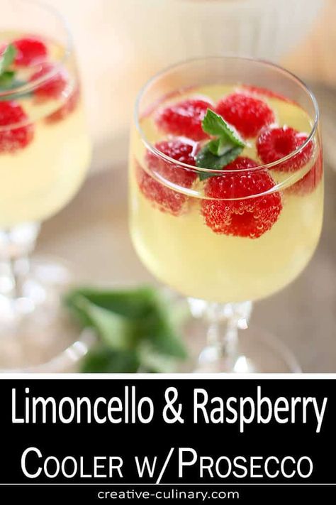 Prosecco Cocktail Recipes, Limoncello Cocktails, Italian Cocktails, Lemon Bar, Prosecco Cocktails, Frozen Raspberries, Boozy Drinks, Cocktail Drinks Recipes, Wine Cocktails