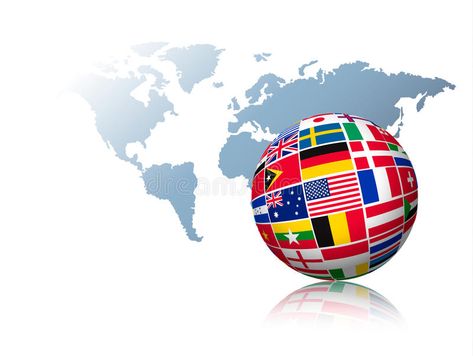 Globe made out of flags on a world map background. royalty free illustration World Map Background, Globe Map, Global World, Map Illustration, Business Ideas Entrepreneur, Map Background, Free Illustration, Social Media Logos, Flags Of The World