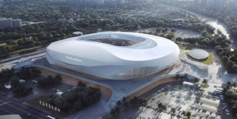 QINGDAO - Youth Football Stadium (50,000) - 2023 AFC Asian Cup | SkyscraperCity Tamil Eelam, Sports Facility Architecture, Biophilic Architecture, Afc Asian Cup, Ac 130, Landscape And Urbanism Architecture, Stadium Seating, Stadium Architecture, Sport Center