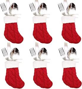 Xmas Dinner Table, Christmas Silverware Holder, New Year Party Decorations, Mini Christmas Stockings, Red Christmas Stockings, New Year's Party Decorations, Silverware Holder, Xmas Dinner, Christmas Dinner Table