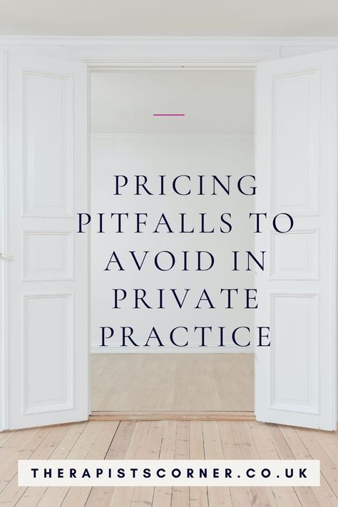 How to effectively price your services in private practice with our latest blog post, 'Pricing Pitfalls to Avoid in Private Practice.' tips on setting your rates, understanding your value, and avoiding common mistakes. Perfect for therapists, counsellors and coaches aiming to price their services wisely and sustainably. #PrivatePracticeTips #TherapistPricing #PricingStrategy #TherapyBusiness #FinancialSuccess Private Practice Aesthetic, Therapy Practice Name Ideas, Psychotherapist Office Private Practice, Preparing For Therapy Session, Private Practice Counseling Forms, Therapy Private Practice, Starting A Therapy Private Practice, Private Practice Office, Slp Private Practice