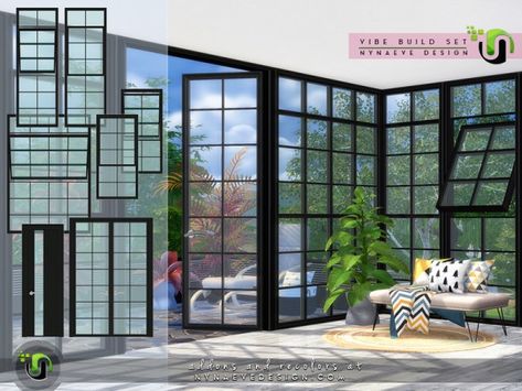 The Sims Resource: Vibe Build Set by NynaeveDesign • Sims 4 Downloads Sims 4 Cc Large Windows, Sims 4cc Windows, Sims 4 Floors And Walls, Sims 4 Glass Window Cc, Sim4 Cc Window, Sims 4 Glass Wall Cc, Sims 4 Loft Windows Cc, Sims 4 Modern Windows, Nynaevedesign Sims 4