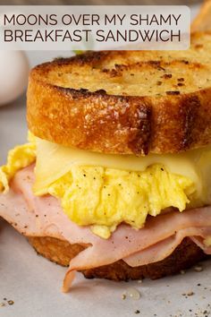 Moons Over My Shamy Breakfast Sandwich! Sandwhich Recipes, Best Sandwich Recipes, Halloween Breakfast, Breakfast Sandwich Recipes, Ham Cheese, What's For Breakfast, Breakfast Recipes Casserole, Breakfast Items, Breakfast Brunch Recipes