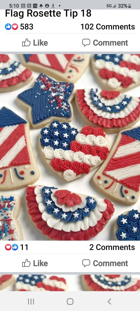 Patriotic Sugar Cookies, Patriotic Cookies, Buttercream Decorating, Patriotic Food, Patriotic Desserts, Blue Cookies, 4th Of July Desserts, Sugar Cookie Frosting, Summer Cookies