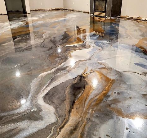 MarbleWRAP Metallic Epoxy Floor Coatings | 278 Liquid Floors Bluffton | Hilton Head S.C. Epoxy Floor Basement, Concrete Floors In House, Epoxy Floor Designs, Epoxy Resin Flooring, Metallic Epoxy Floor, Concrete Stained Floors, Concrete Coatings, Epoxy Flooring, Interior Fit Out