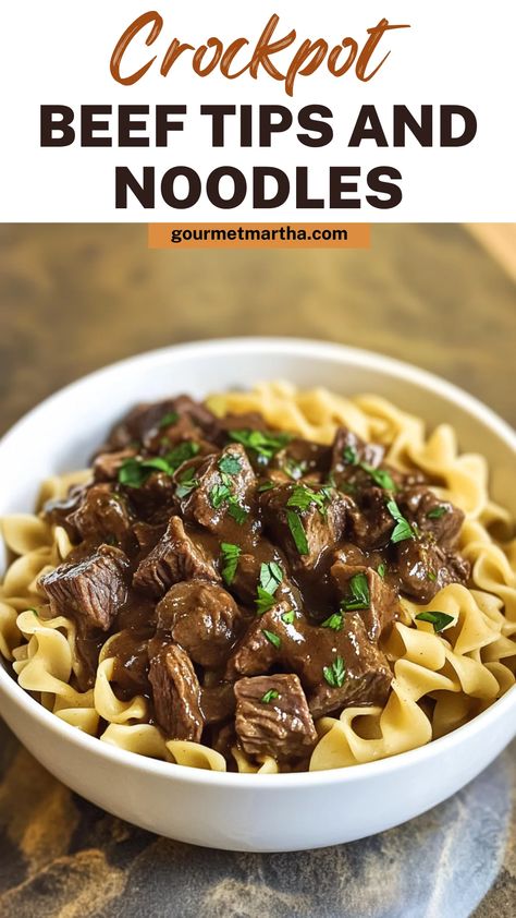 Savor the deliciousness of Crockpot Beef Tips and Noodles! This slow-cooked meal is a family favorite, with tender beef tips simmered to perfection and served over soft, flavorful noodles. It's the perfect comfort food for any night. Satisfy your cravings – grab the full recipe #CrockpotBeef #BeefTipsAndNoodles #SlowCookerRecipes #ComfortFood #HeartyDinners #EasyCrockpotMeals #FamilyFavorites #DinnerInspo #BeefRecipes Creamy French Onion Beef And Noodles Crockpot, Beef Tips And Noodles Crock Pot Recipes, Crockpot Creamy Beef And Noodles, Beef Tips With Brown Gravy Packet Crockpot, Crockpot Meals With Egg Noodles, Beef Noodles Slow Cooker, Crock Pot Beef Noodles, Beef Tip And Gravy Crockpot, Easy Crockpot Beef And Noodles