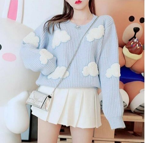 Pastel Winter Outfit, Softgirl Outfits, Cloud Sweater, Pastel Winter, Cute Cloud, Fun Outfits, Clothes Korean Style, Custom Closet, Sporty Outfits