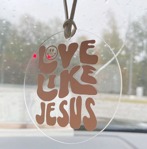 Car Stuff Aesthetic, Cute Car Ornaments, Cricut Car Hanger, Christian Car Accessories, Christian Car Decor, Aesthetic Car Accessories, Car Mirror Accessories, Acrylic Car Hanger, Christian Car Charms