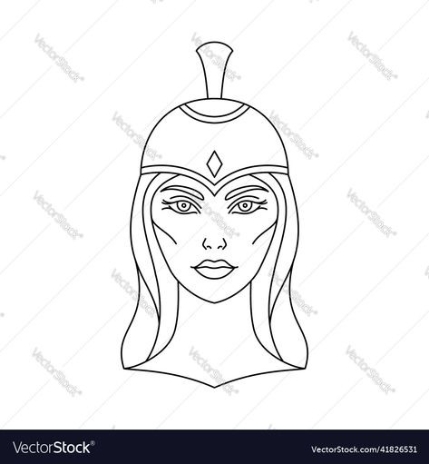 Greek goddess of war athena Royalty Free Vector Image Athena Drawing, Sketch Head, Goddess Athena, Line Art Style, Athena Goddess, Childrens Drawings, Woman Drawing, Greek Goddess, Greek Gods