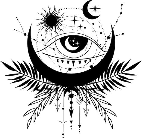 Filler Tattoo Designs, Mystical Symbols, Skull Sleeve Tattoos, Skull Sleeve, Tropical Illustration, Moon Silhouette, Eye Eye, Eye Symbol, Devil Eye