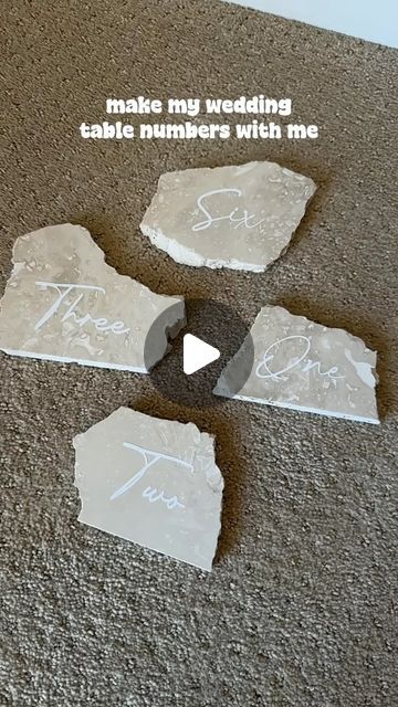 Kristi Tu on Instagram: "I love the look of Travertine table numbers so I thought I would DIY them myself. How did they turnout?

These travertine pieces can also be used for wedding signage. You can make your bar sign, card book sign, guest book. Anything you can imagine.

Follow for more wedding content! 

Raise your hand if you’re a DIY bride 🙋‍♀️

#diybride #weddingdecor #tablenumbers #tablenumber #weddingdiy #weddingproject #weddingcontentcreator #2024bride #2024brides #bridetobe #asmrsounds #asmrvideo #diybrides #weddinginspiration #weddinginspo #travertinetable #travertine #sandiegowedding #socalwedding #sandiegolife #sandiegoliving #bridestyle #brideinspiration #brideinspo #receptiontable #satisfyingasmr #elegantwedding" Travertine Place Cards, Travertine Table Numbers, Diy Table Numbers Wedding, Diy Wedding Table Numbers, Travertine Table, Table Numbers Wedding Diy, Table Signage, Wedding Table Number Signs, Diy Table Numbers