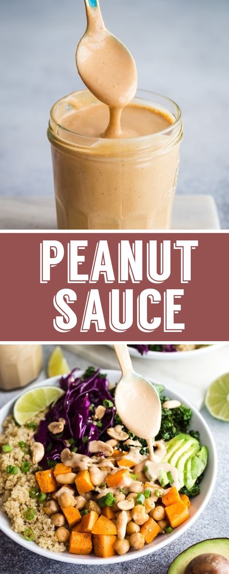 Buddha Bowl Sauce, Easy Peanut Sauce, Recipe Sauce, Peanut Sauce Recipe, Salad Recipes Healthy Easy, Peanut Butter Sauce, Veggie Dip, Healthy Bowls, Vegan Sauces