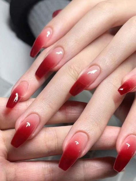 Ombre Nail Design, Ombre Chrome Nails, Red Ombre Nails, Unghie Sfumate, Fake Nails Long, Ballet Nails, Pink Ombre Nails, Red Acrylic Nails, Nagel Tips