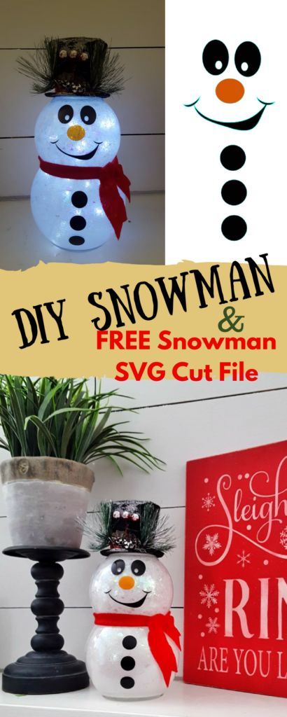 DIY Christmas decor light up Snowman using Dollar Tree items.  Easy and cheap winter decoration! #cricut #svg #winter Fishbowl Snowman, Diy Christmas Snowman, Diy Schneemann, Snowman Crafts Diy, Dollar Tree Christmas Decor, Snowman Christmas Decorations, Diy Snowman, Dollar Tree Christmas, Glitter Diy