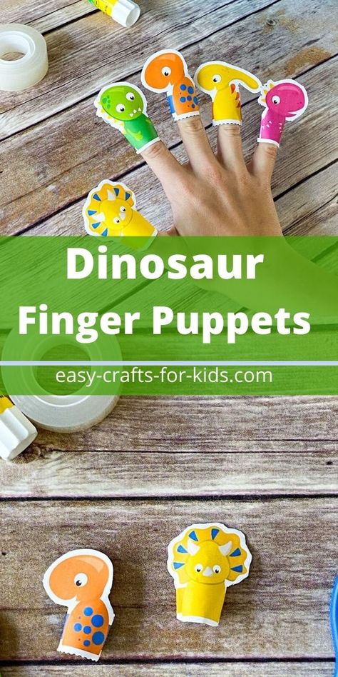 Dinosaur Crafts For Kindergarten, Dinosaur Kids Crafts, Dinosaur Craft For Toddlers, Dinosaur Puppet Diy, Dinosaur Puppet Craft, Dinosaur Arts And Crafts, Dinosaur Finger Puppets Free Printable, Free Finger Puppets Printable, Dino Puppet