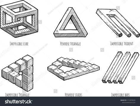 Impossible object set. Irrational cube, penrose triangle and stairs, devils tuning fork, impossible triangle, three or #Ad , #Affiliate, #triangle#penrose#devils#stairs Penrose Stairs Tattoo, Penrose Stairs, Impossible Objects, Impossible Stairs, Stairs Illusion, Impossible Triangle, Penrose Triangle, Tuning Fork, Metal Stairs