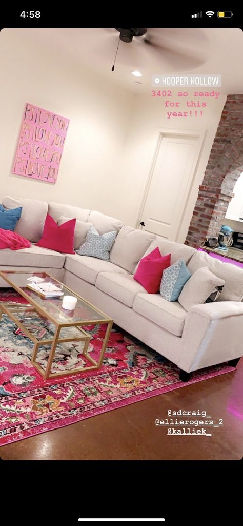 Living Room Preppy Aesthetic, Pink Preppy Living Room, Cute Preppy Apartment, Very Simple Bedroom Ideas, Light And Bright Apartment, Canvas Apartment Decor, Preppy College House Decor, Preppy Living Room Apartment, Preppy House Aesthetic