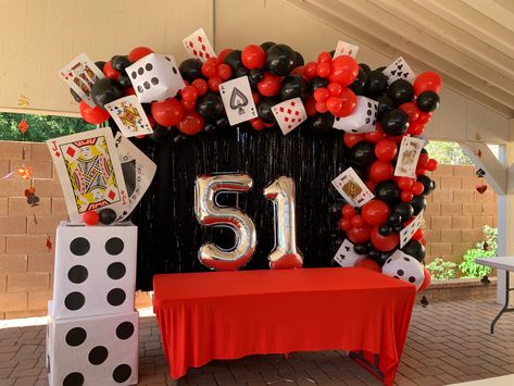 Casino Theme Birthday Shirts, Cards Theme Birthday Party, 90th Birthday Casino Theme, Casino Bday Party Ideas, Classy Casino Party, 50th Birthday Casino Theme, Casino Balloon Arch, Casino Birthday Party Decorations, Card Themed Party Ideas