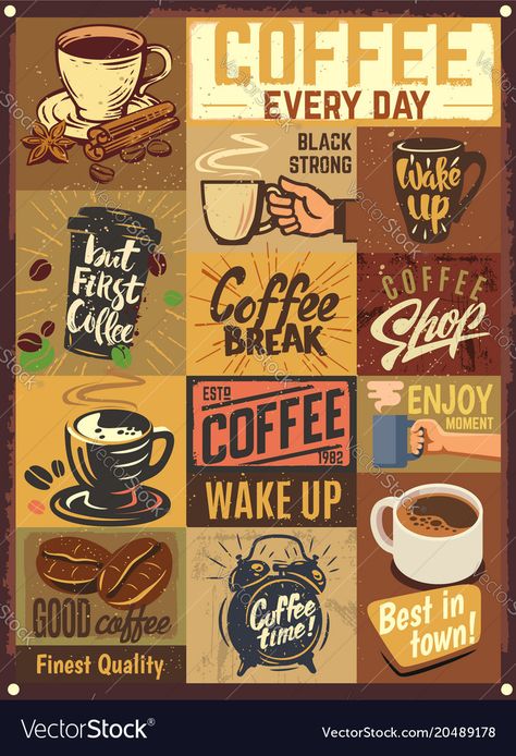 Vintage Cafe Poster, Cafe Posters Coffee Art Prints, Retro Cafe Design, Cafe Illustration Art, Vintage Cafe Decor, Cafeteria Decorations, Vintage Design Poster, Vintage Coffee Signs, Vintage Coffee Poster