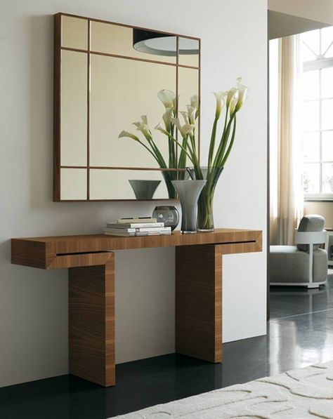 This console table not only seems to defy logic, but is probably better than you at scrabble. Simply awesome. Brand: Porada $2,765 Modern Sofa Table, Console Table Modern, Console Table Design, Contemporary Console Table, Console Furniture, Hall Furniture, Hall Console Table, Narrow Console Table, Wooden Console Table